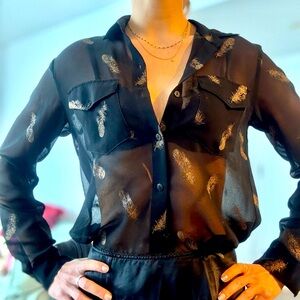 Black transparent shirt with gold feather details - THE KOOPLES